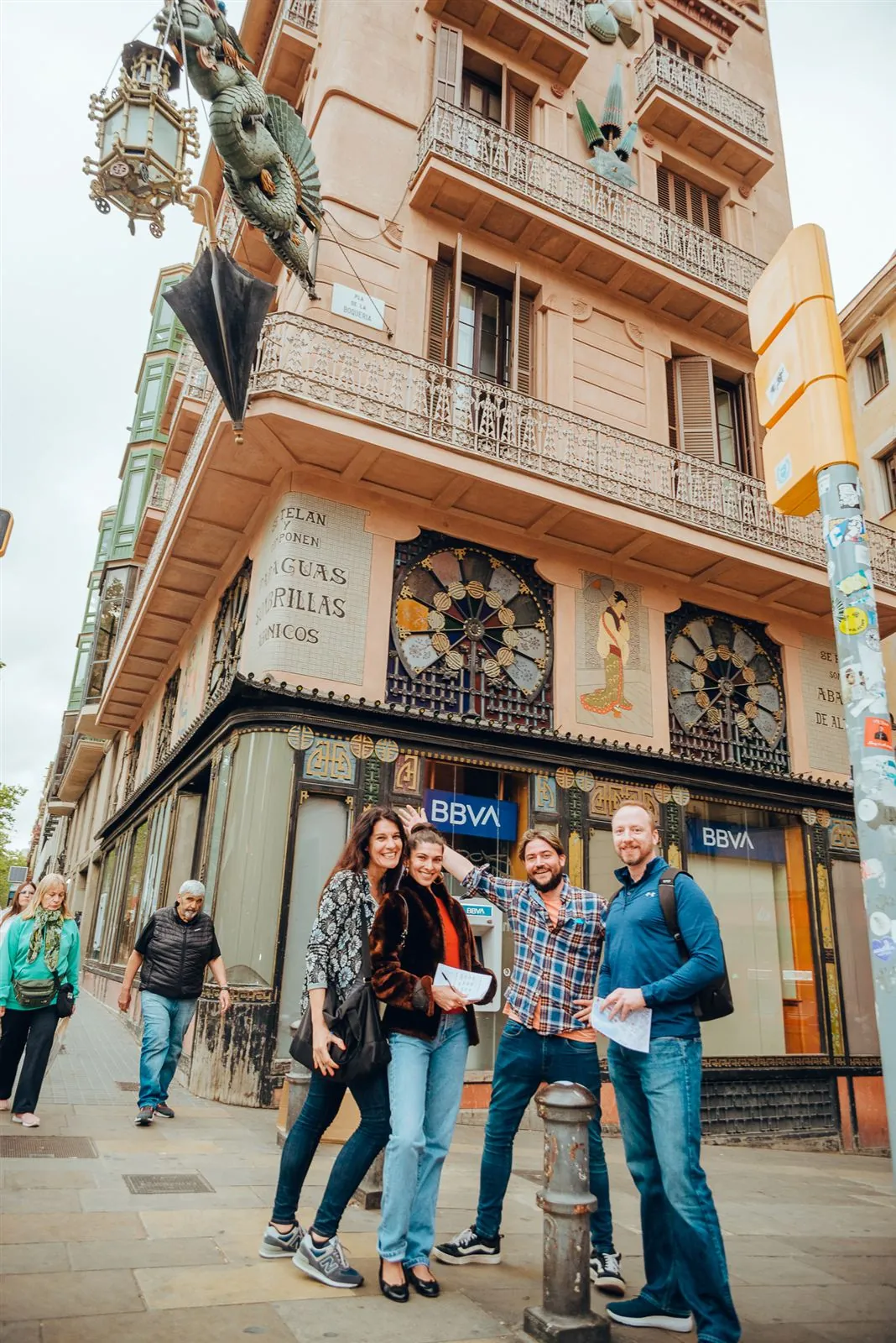 A team at the iconic umbrella house on La Rambla