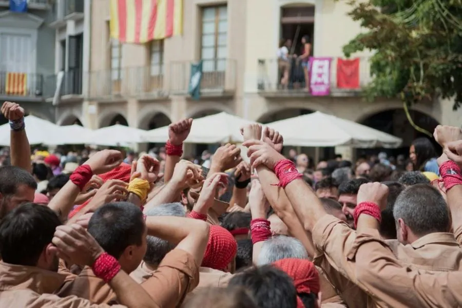 Team building human tower (Castellers) challenge in Barcelona
