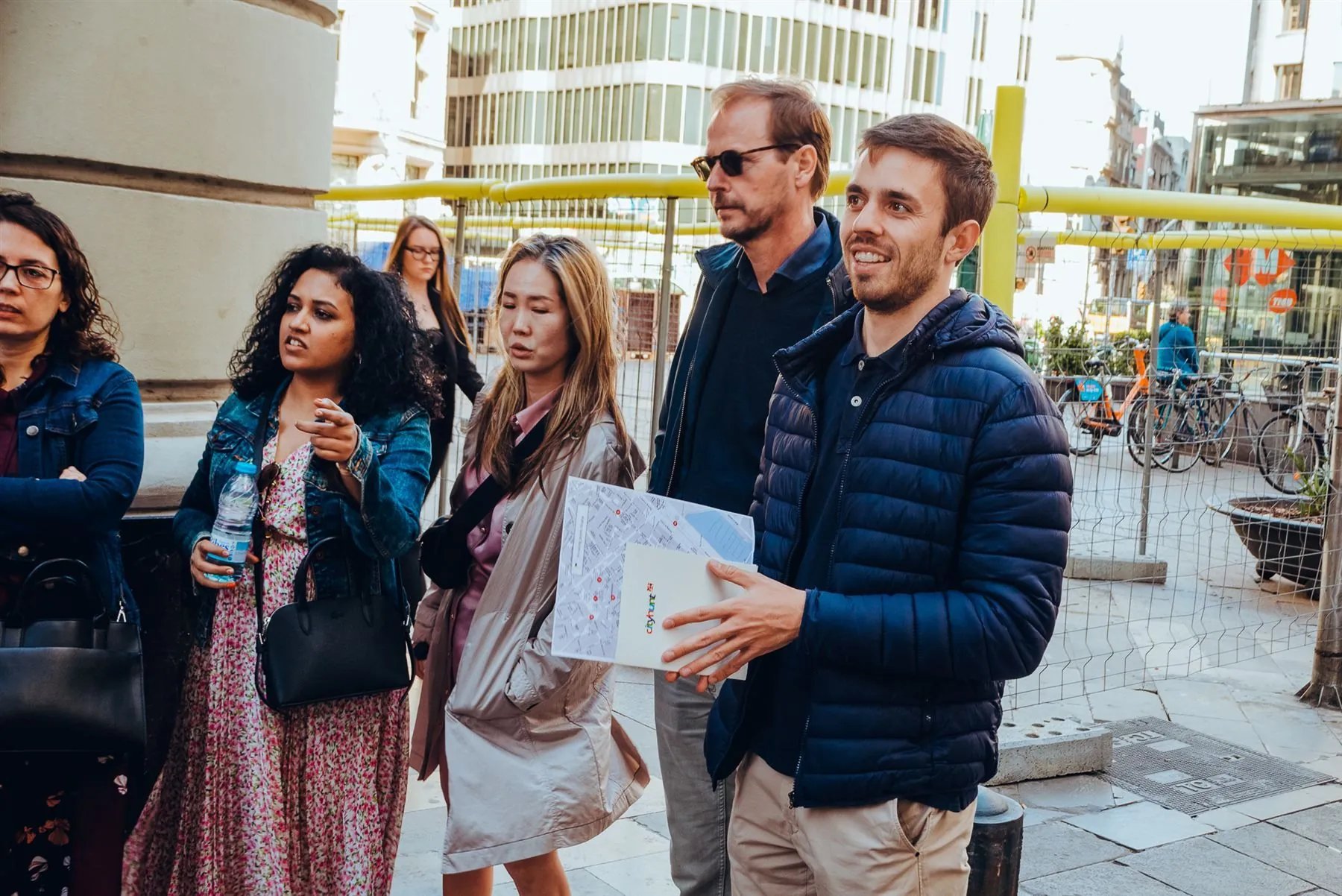 A corporate group gathered in Barcelona's Gothic Quarter