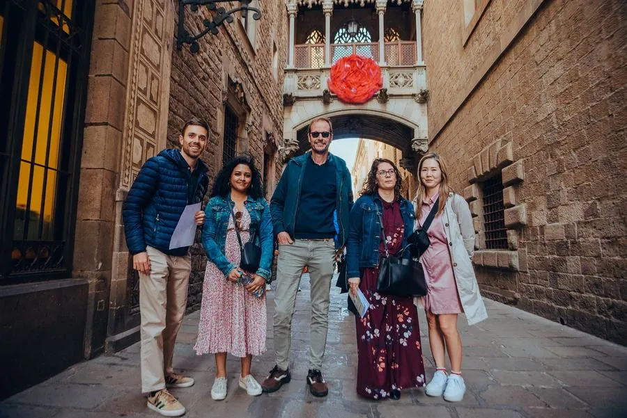 A group photo of a corporate team in the Gothic Quarter